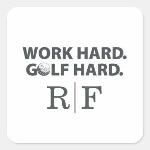 Hart arbeiten, hart golfen Monogramm Initial Retro Quadratischer Aufkleber