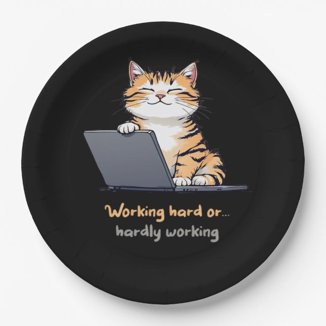 hart arbeitende oder kaum arbeitende Katze Pappteller (Vorderseite)