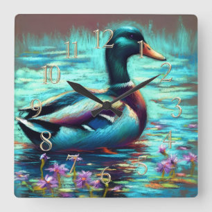 Hart Pastel Zeichnend Gemälde einer Mallard-Ente Quadratische Wanduhr