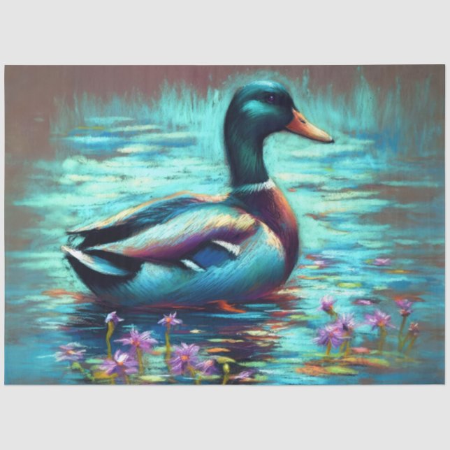 Hart Pastel Zeichnend Gemälde einer Mallard-Ente Seidenpapier (Vorderseite)