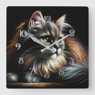 Hart Pastel Zeichnend Katze Quadratische Wanduhr