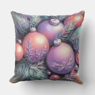 Harte Pastellzeichnung Weihnachtsmotive Lila Pfirs Kissen