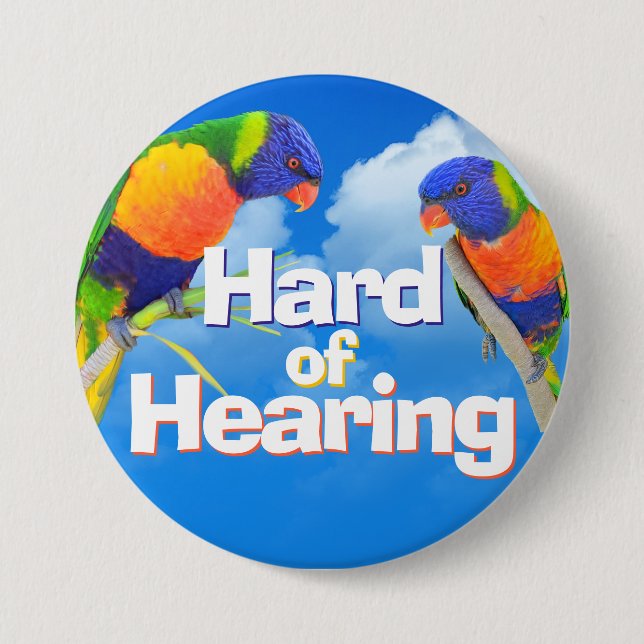 Hartes Hören Regenbogen Lorikeet Blauer Himmel Tau Button (Vorderseite)