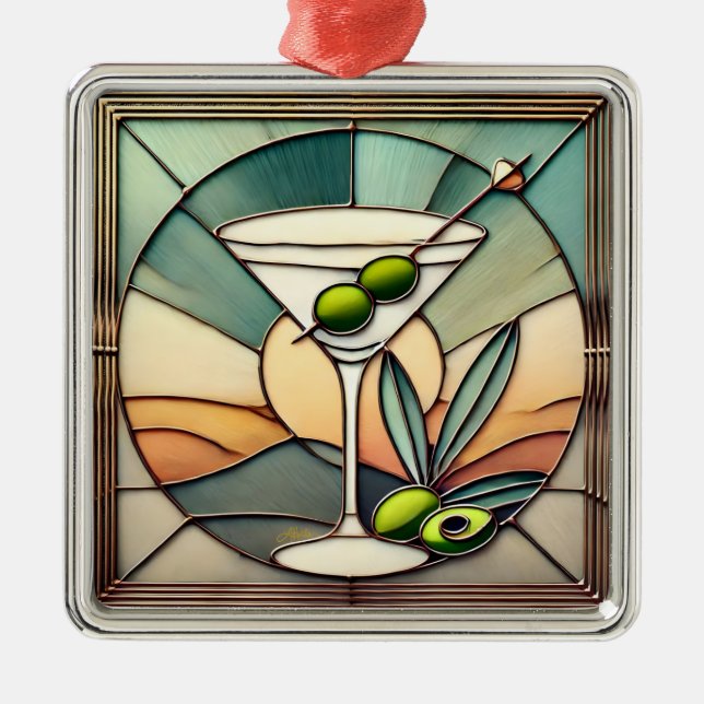 Hartglas 2 Mezquita Martini Ornament Aus Metall (Vorne)