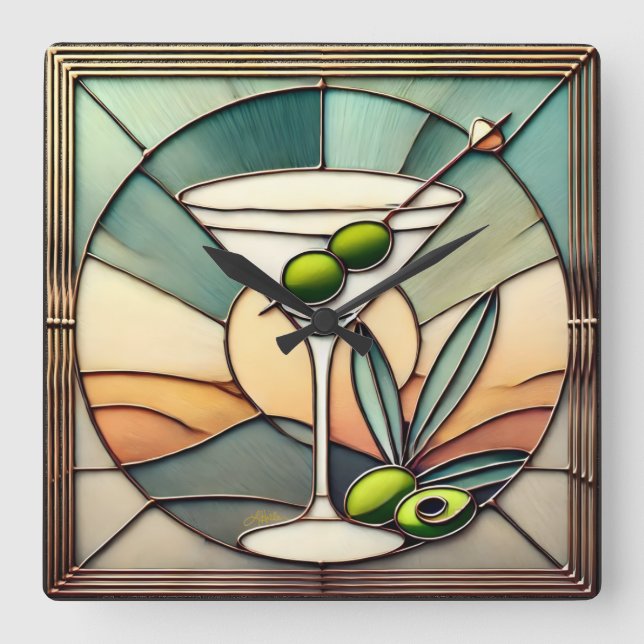 Hartglas 2 Mezquita Martini Quadratische Wanduhr (Vorderseite)