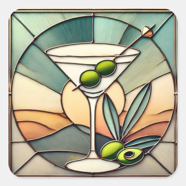 Hartglas 2 Mezquita Martini Quadratischer Aufkleber (Vorderseite)