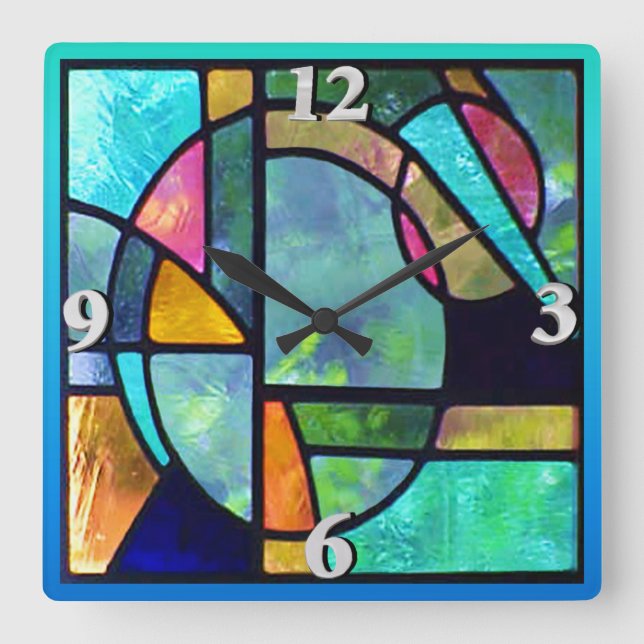 Hartglas Abstrakt 1 Quadratische Wanduhr (Vorderseite)