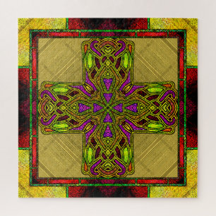 Hartglas Celtic Cross in Rot und Gold