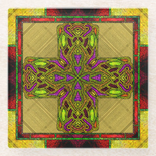 Hartglas Celtic Cross in Rot und Gold Glasuntersetzer