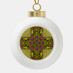 Hartglas Celtic Cross in Rot und Gold Keramik Kugel-Ornament