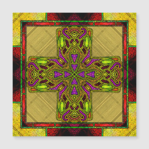 Hartglas Celtic Cross in Rot und Gold Magnetkarte