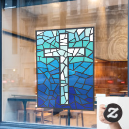 Hartglas Cross Blue Schwarz-weiß Fensteraufkleber