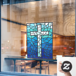 Hartglas Cross Blue Schwarz-weiß Fensteraufkleber