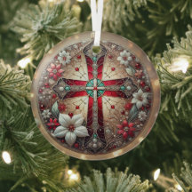 Hartglas Cross und Poinsettias