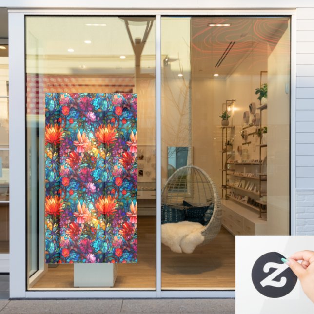 Hartglas Floral Nahtloses Muster Fensteraufkleber (Schaufenster)