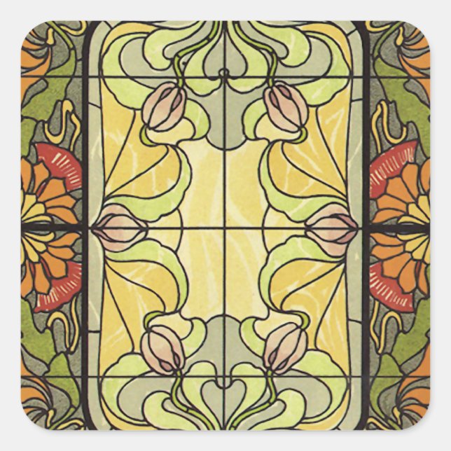 Hartglas in Moss und Orange Quadratischer Aufkleber (Vorderseite)