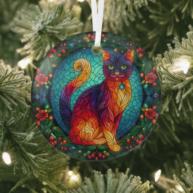 Hartglas-Katze mit Weihnachtsfeige Ornament Aus Glas (InSitu)