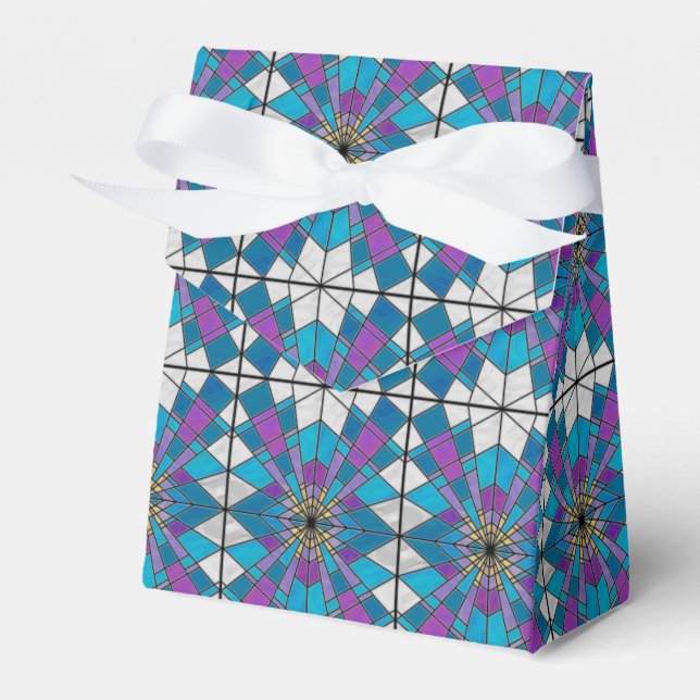 Hartglas mit blauem und Lila Winkelmuster Geschenkschachtel (Vorderseite)