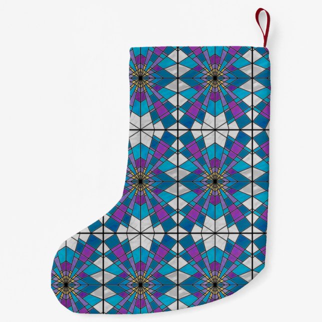 Hartglas mit blauem und Lila Winkelmuster Kleiner Weihnachtsstrumpf (Rückseite)