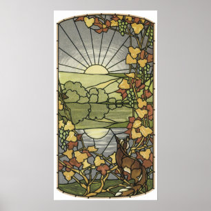 Hartglas mit Fuchs und Trauben Poster