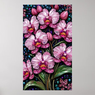 Hartglas mit rosa Orchideen Poster