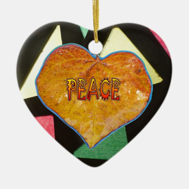 Hartglas Muster PEACE Leaf Herz-Ornament Keramikornament (Vorne)