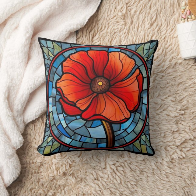Hartglas Red Poppy Kissen (Decke)