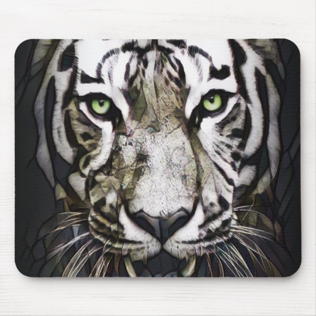 Hartglas White Tiger Mousepad (Vorne)