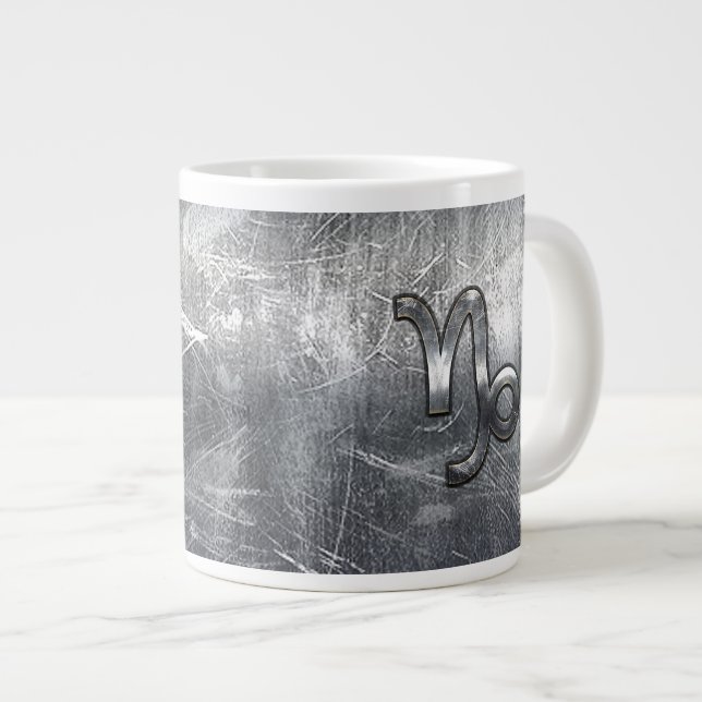 Hartkorn Zodiac Symbol Stresste Stahldekor Jumbo-Tasse (Vorderseite Rechts)