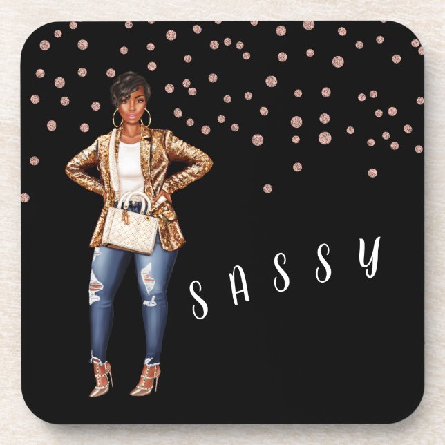 Hartkunststoff Sassy Lady Black Dotted Drink Unter Getränkeuntersetzer (Vorderseite)