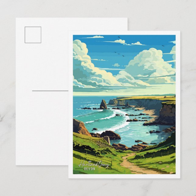 Hartland Quay Devon England Vintage Travel Postkarte (Vorne/Hinten)