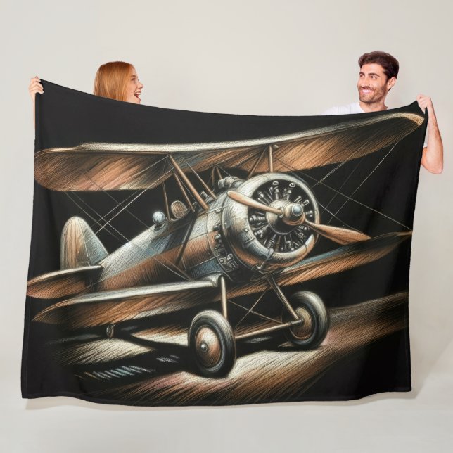 Hartpastellflugzeug aus antiker Biplane Fleecedecke (Beispiel)