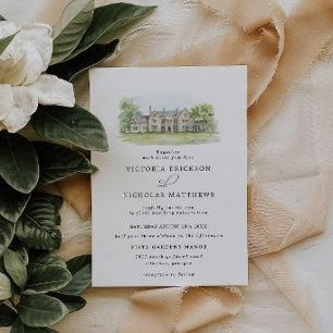Hartwood Mansion   Aquarell Manor Hochzeit Einladung