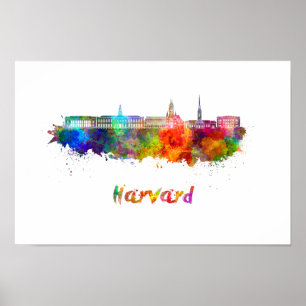 Harvard skyline im Watercolor Poster