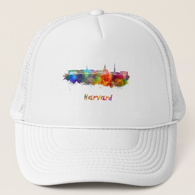 Harvard-Skyline in Aquarellfarbe Truckerkappe (Vorderseite)