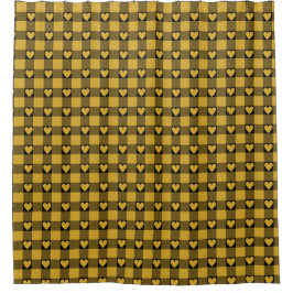 Harvest Gold Black Buffalo Heart Plaid Duschvorhang
