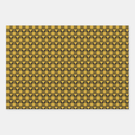 Harvest Gold Black Buffalo Heart Plaid Geschenkpapier Set