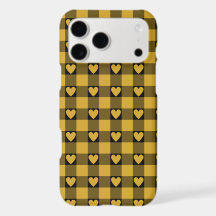Harvest Gold Black Buffalo Heart Plaid Phone Case