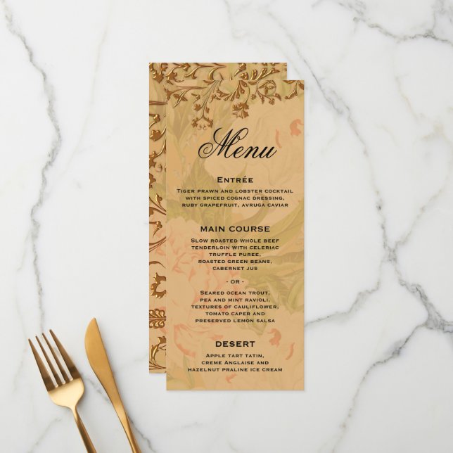 Harvest Gold Boho und Gold Leaf Wedding Menü Menükarte (Vorderseite/Rückseite Beispiel)