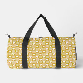 Harvest Gold Gingham Heart Patch Plaid Duffle Bag