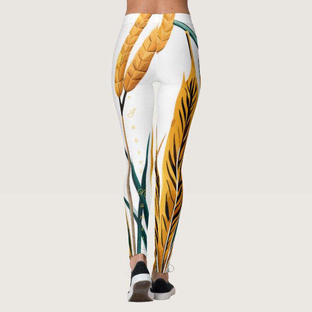 Harvest Harmony: Ein Weizenmuster auf einer weißen Leggings (Rückseite)