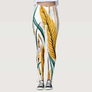 Harvest Harmony: Ein Weizenmuster auf einer weißen Leggings