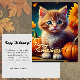 Harvest Kitten Orange Cat Pumpkin Erntedank Folien Feiertagspostkarte