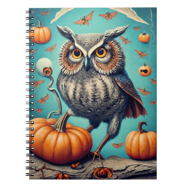 Harvest Moon Magic Owl und Pumpkin Halloween Notizblock (Vorderseite)