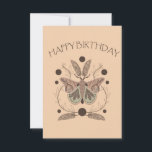 Harvest Moon Moth Happy Geburtstag Karte<br><div class="desc">Ernte Moon Moth Happy Birthday Card mit illustriertem Moth mit Farnen,  Kräuter und Mondphasen.</div>