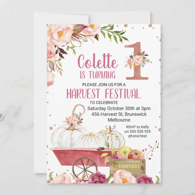 Harvest Pumpkin Erster Geburtstag Einladung (Vorderseite)