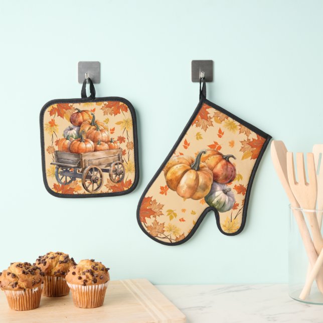 Harvest Pumpkin Oven Mitt and Pot Holder Set (Insitu (Hängend))