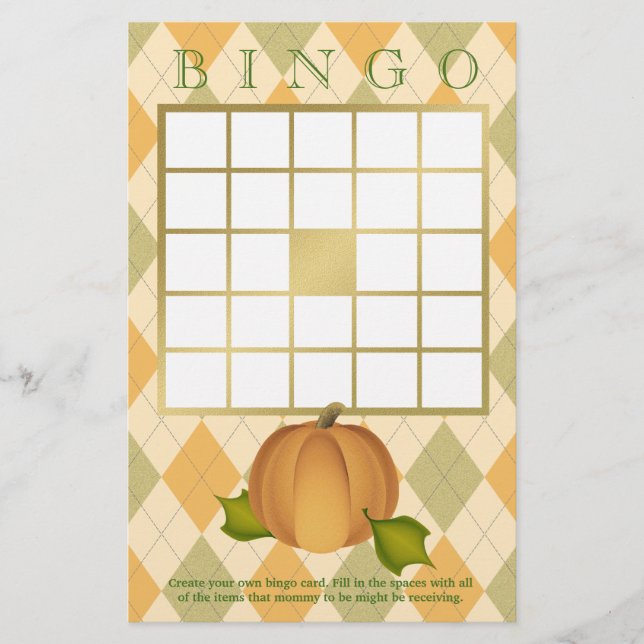 Harvest Pumpkin Raute Babydusche Bingo (Vorderseite)