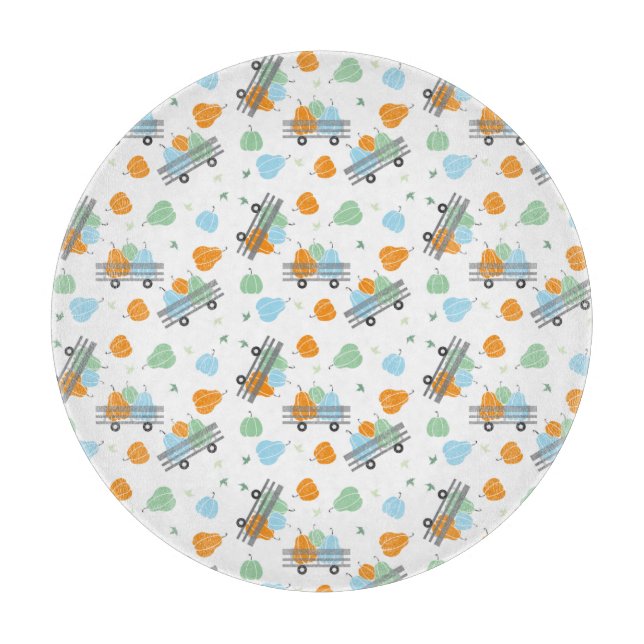 Harvest Pumpkins Pattern Wagon Blue Orange Schneidebrett (Vorderseite)