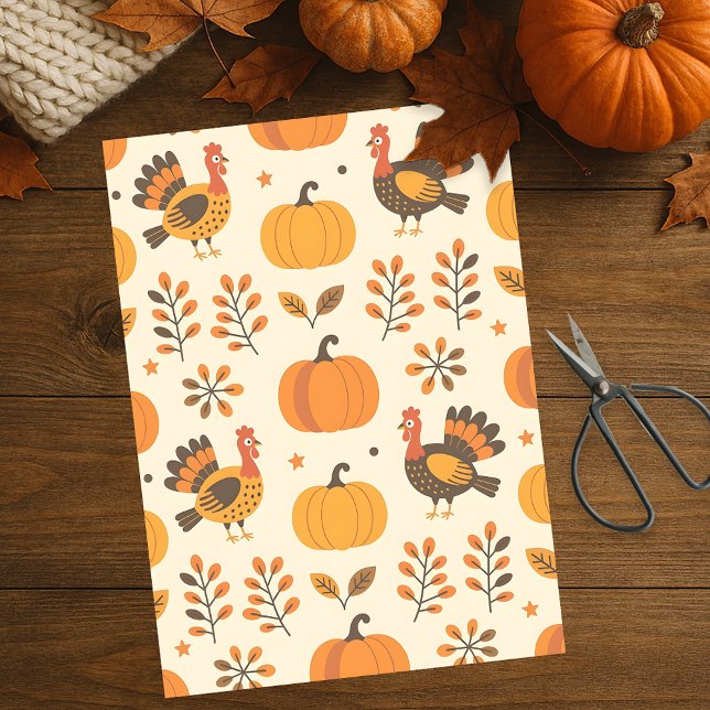 Harvest Turkey und Pumpkin Folk Art Erntedank Seidenpapier (Von Creator hochgeladen)
